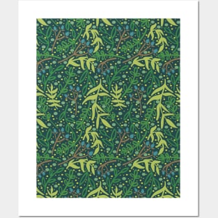 Botanicals and Dots - Hand Drawn Design - Bright Green, Navy, Blue, and Brown Posters and Art